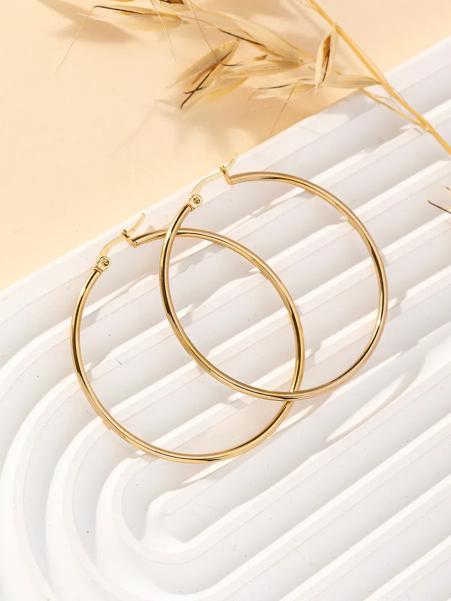 1 Pair Y2K Lady Artistic Solid Color 304 Stainless Steel Gold Plated Hoop Earrings