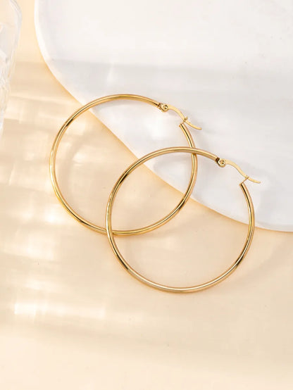 1 Pair Y2K Lady Artistic Solid Color 304 Stainless Steel Gold Plated Hoop Earrings