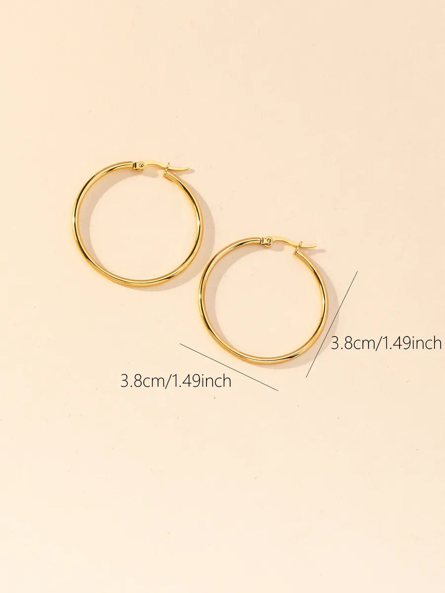 1 Pair Y2K Lady Artistic Solid Color 304 Stainless Steel Gold Plated Hoop Earrings