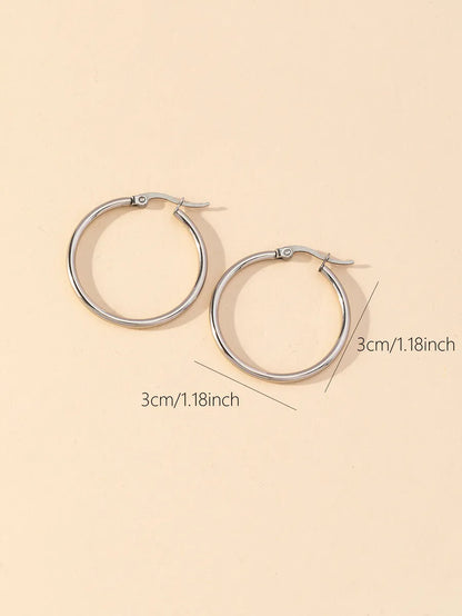 1 Pair Y2K Lady Artistic Solid Color 304 Stainless Steel Gold Plated Hoop Earrings