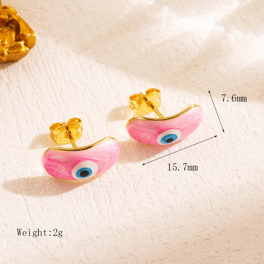 1 Pair Y2K Sweet Devil'S Eye Enamel Copper 18K Gold Plated Ear Studs