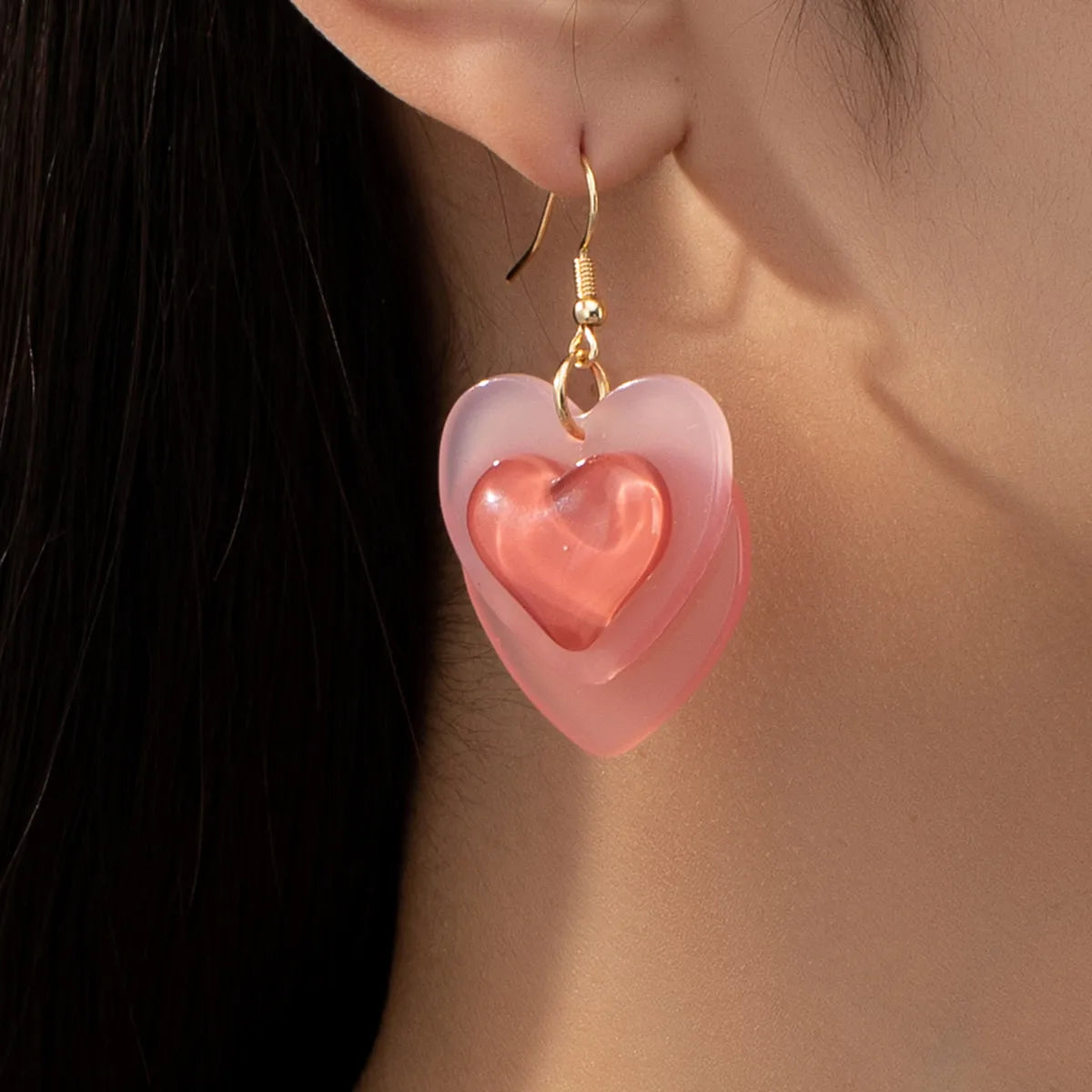 1 Pair Y2K Sweet Heart Shape Arylic Alloy Drop Earrings