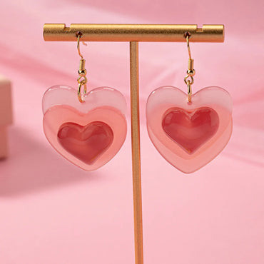 1 Pair Y2K Sweet Heart Shape Arylic Alloy Drop Earrings