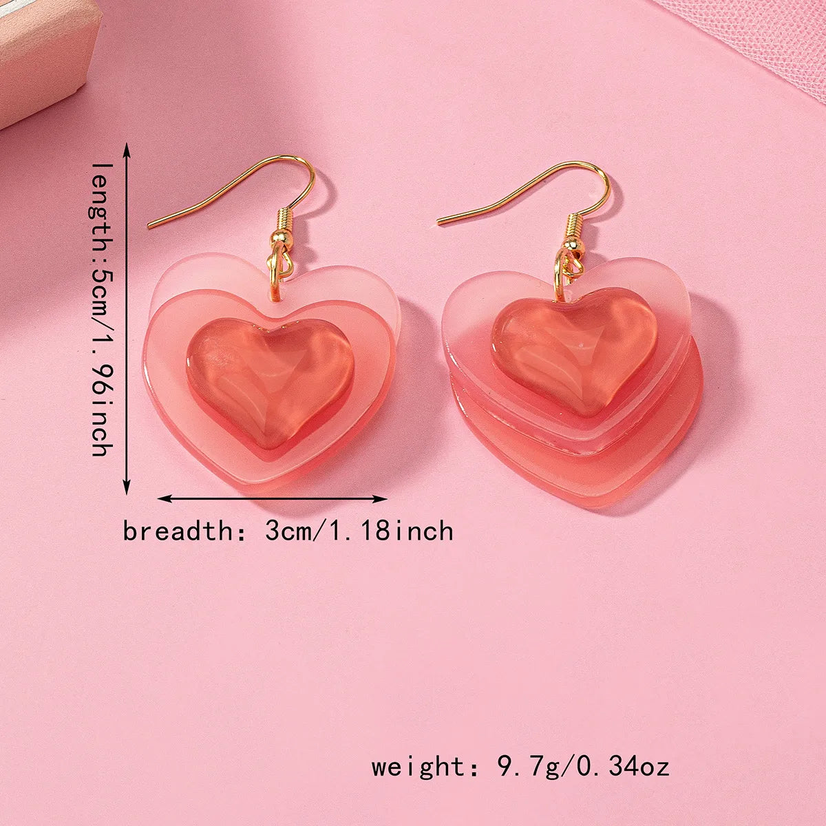 1 Pair Y2K Sweet Heart Shape Arylic Alloy Drop Earrings