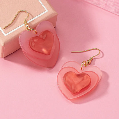 1 Pair Y2K Sweet Heart Shape Arylic Alloy Drop Earrings