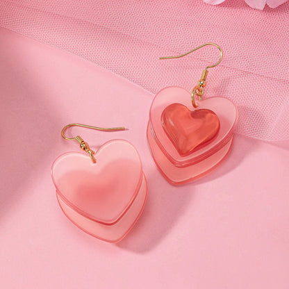 1 Pair Y2K Sweet Heart Shape Arylic Alloy Drop Earrings