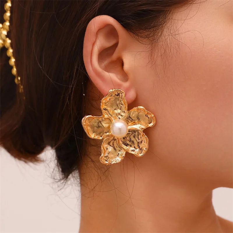 1 Pair Y2K Sweet Simple Style Geometric Flower Inlay Alloy Pearl Ear Studs