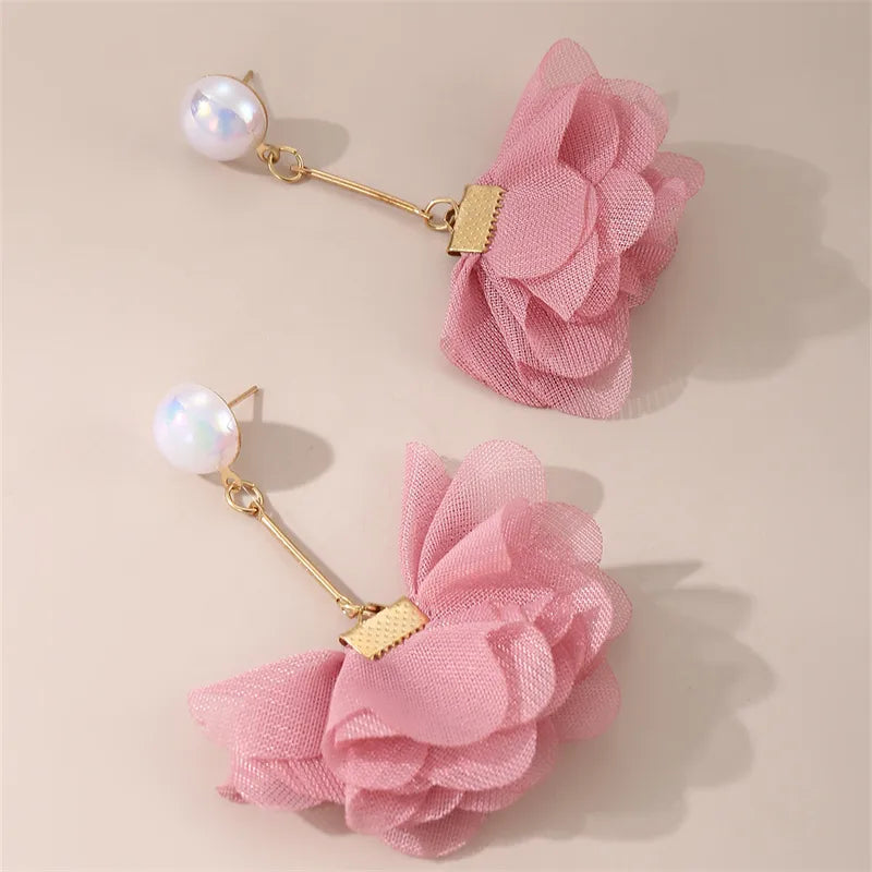 1 Pair Y2K Vacation Sweet Flower Inlay Alloy Plastic Artificial Pearls Drop Earrings