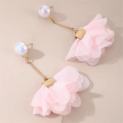 1 Pair Y2K Vacation Sweet Flower Inlay Alloy Plastic Artificial Pearls Drop Earrings