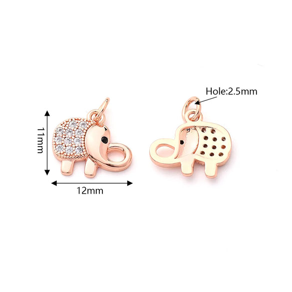 1 Pc/Package 11x12mm Hole 2~2.9mm Copper Zircon Rose Gold Plated White Gold Plated Gold Plated Elephant Polished Pendant