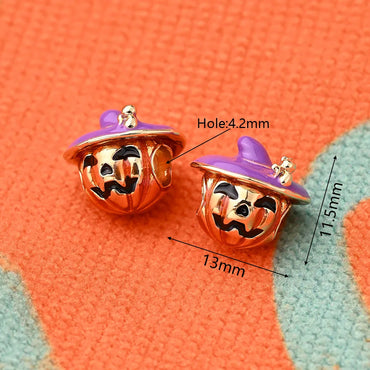 1 Pc/Package 13x11.5mm Hole 4~4.9mm Copper 18K Gold Plated Halloween Pattern Pumpkin Emoji Face Polished Beads