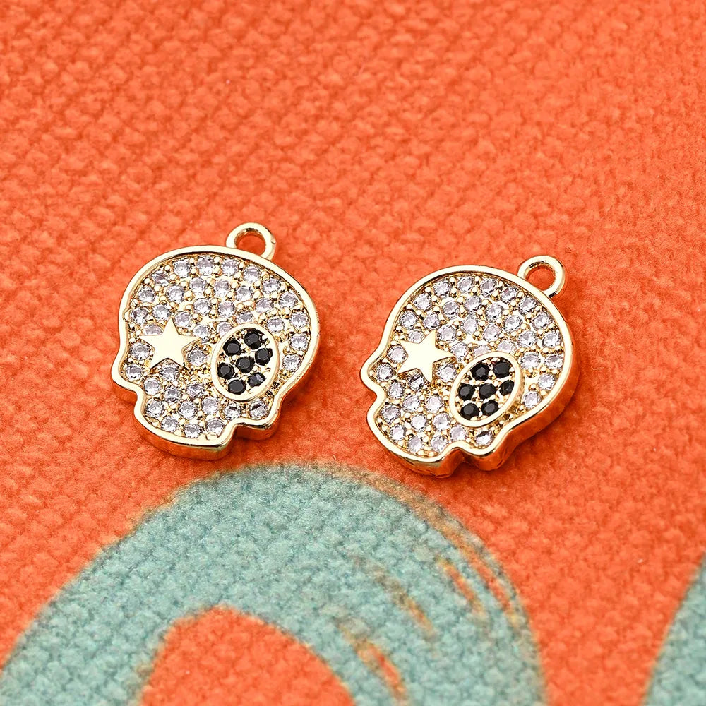 1 Pc/Package 15x12mm Hole 3~3.9mm Copper Zircon 18K Gold Plated Rose Gold Plated White Gold Plated Halloween Pattern Star Skull Polished Pendant