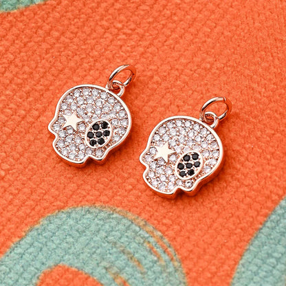 1 Pc/Package 15x12mm Hole 3~3.9mm Copper Zircon 18K Gold Plated Rose Gold Plated White Gold Plated Halloween Pattern Star Skull Polished Pendant