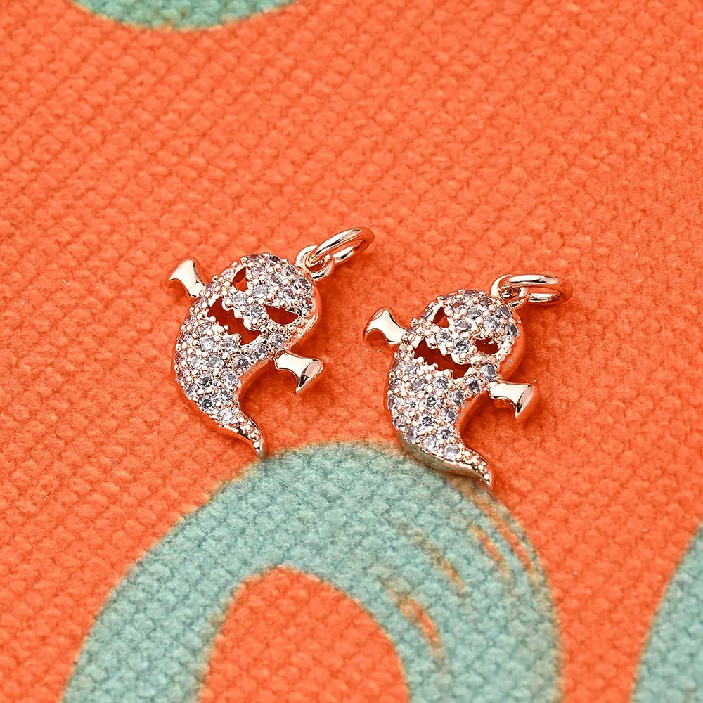 1 Pc/Package 15x14.5mm Hole 2~2.9mm Hole 3~3.9mm Copper Zircon 18K Gold Plated Rose Gold Plated White Gold Plated Halloween Pattern Ghost Polished Pendant