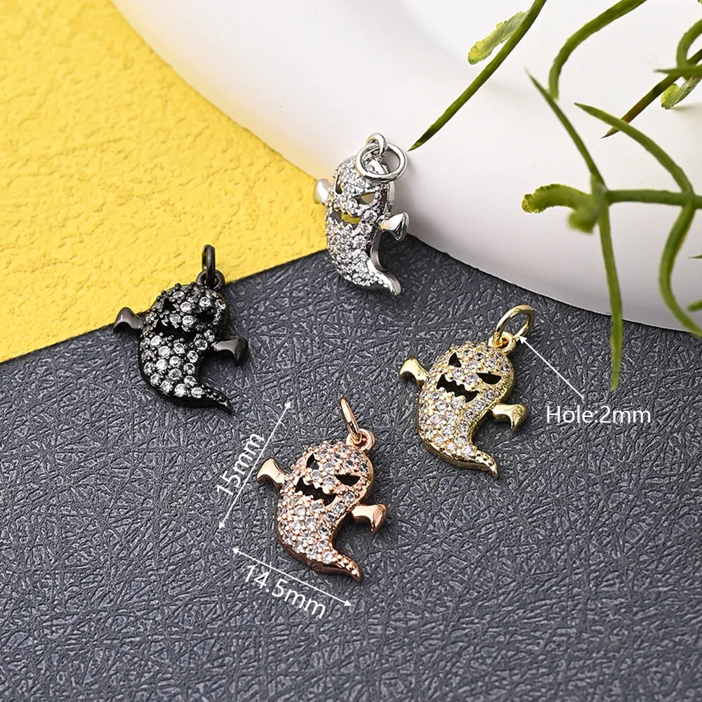 1 Pc/Package 15x14.5mm Hole 2~2.9mm Hole 3~3.9mm Copper Zircon 18K Gold Plated Rose Gold Plated White Gold Plated Halloween Pattern Ghost Polished Pendant