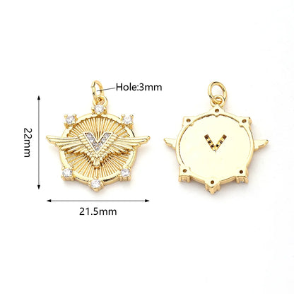 1 Pc/Package 22x21.5mm 23x21mm 25.5x23mm Hole 3~3.9mm 5x3.5mm Copper Zircon Gold Plated Cross Angel Wings Heart Shape Polished Pendant