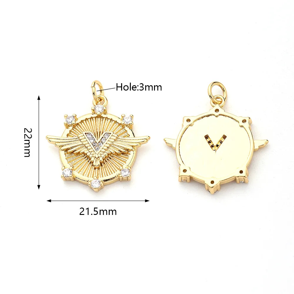 1 Pc/Package 22x21.5mm 23x21mm 25.5x23mm Hole 3~3.9mm 5x3.5mm Copper Zircon Gold Plated Cross Angel Wings Heart Shape Polished Pendant