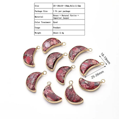 1 Pc/Package 25~26x18~19mm Hole 2~2.9mm Natural Stone Copper Gold Plated Marble Moon Polished Pendant