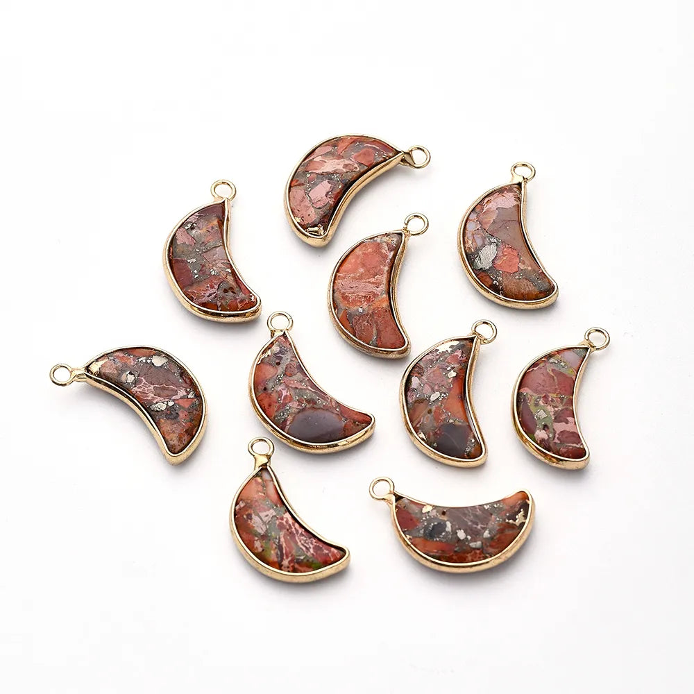 1 Pc/Package 25~26x18~19mm Hole 2~2.9mm Natural Stone Copper Gold Plated Marble Moon Polished Pendant