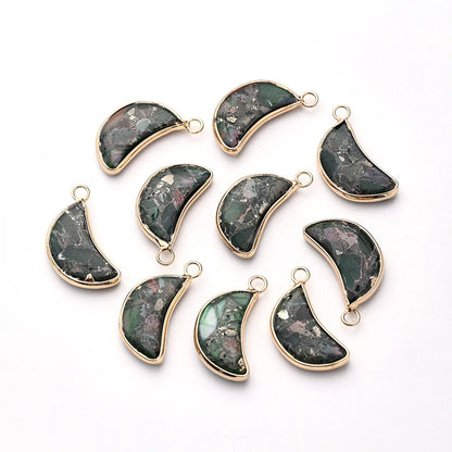 1 Pc/Package 25~26x18~19mm Hole 2~2.9mm Natural Stone Copper Gold Plated Marble Moon Polished Pendant