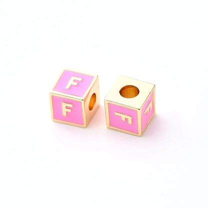 1 Pc/Package 6*6mm Hole 3~3.9mm Copper Gold Plated Letter Square Polished Beads