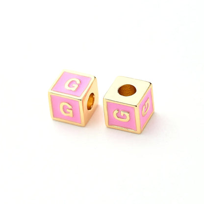 1 Pc/Package 6*6mm Hole 3~3.9mm Copper Gold Plated Letter Square Polished Beads