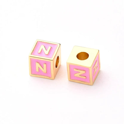 1 Pc/Package 6*6mm Hole 3~3.9mm Copper Gold Plated Letter Square Polished Beads