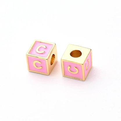 1 Pc/Package 6*6mm Hole 3~3.9mm Copper Gold Plated Letter Square Polished Beads