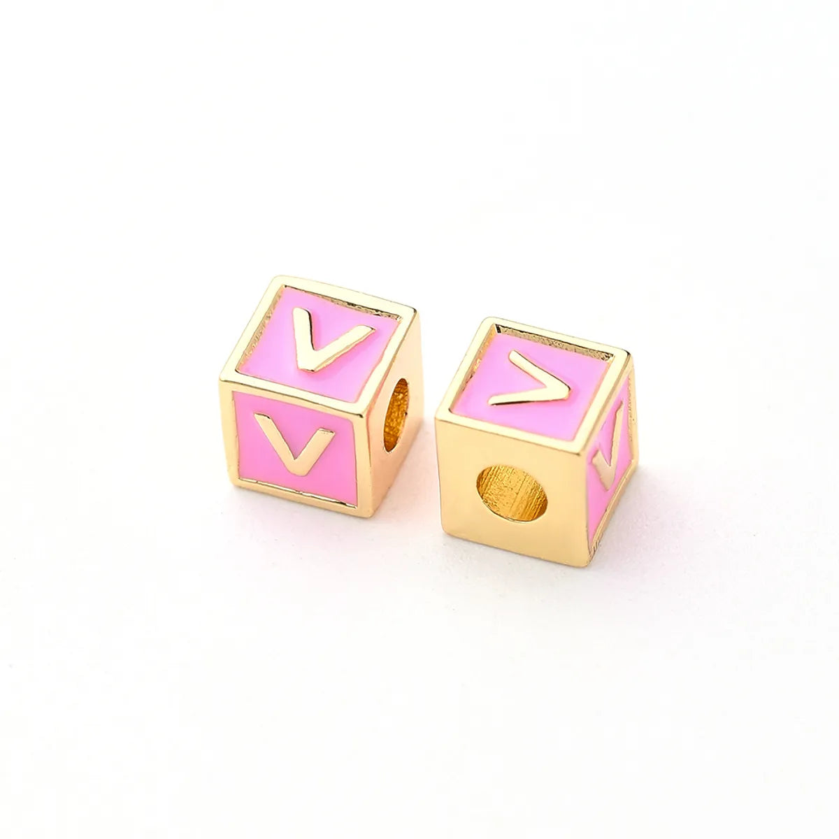 1 Pc/Package 6*6mm Hole 3~3.9mm Copper Gold Plated Letter Square Polished Beads