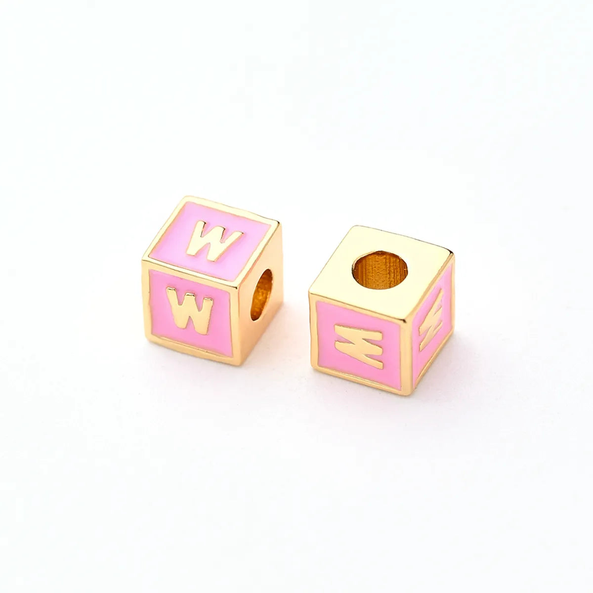 1 Pc/Package 6*6mm Hole 3~3.9mm Copper Gold Plated Letter Square Polished Beads