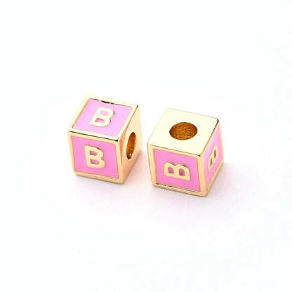 1 Pc/Package 6*6mm Hole 3~3.9mm Copper Gold Plated Letter Square Polished Beads