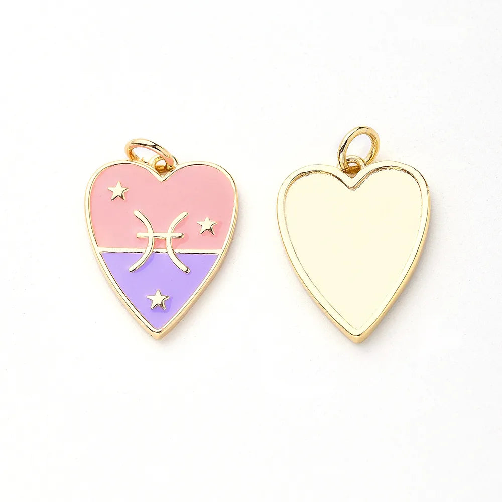 1 PCS/Package Hole 3~3.9mm Copper Gold Plated Constellation Heart Shape Polished Pendant