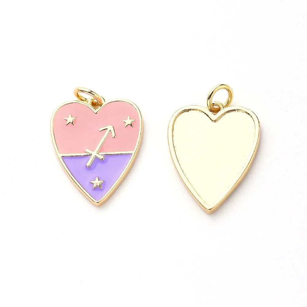 1 PCS/Package Hole 3~3.9mm Copper Gold Plated Constellation Heart Shape Polished Pendant