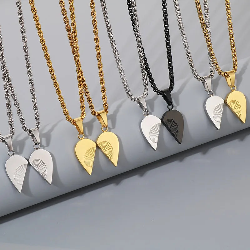 1 Piece 1 Pair 20*12mm 600*3mm 304 Stainless Steel 18K Gold Plated Fingerprint Heart Shape Pendant Chain