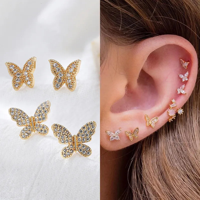 1 Piece 1 Pair Basic Modern Style Classic Style Butterfly Inlay Copper Zircon Ear Cuffs Ear Studs