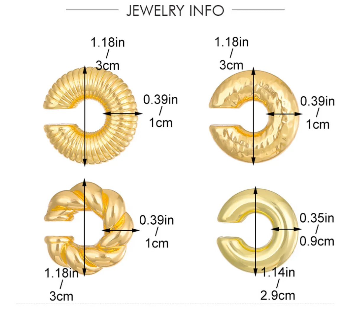 1 Piece 1 Pair IG Style Basic Modern Style C Shape Geometric Plating CCB Alloy Ear Cuffs