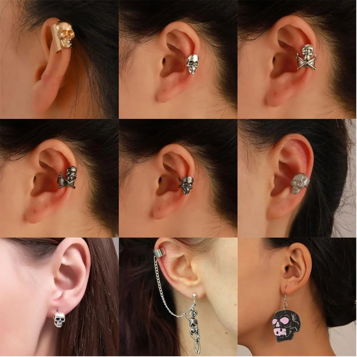 1 Piece 1 Pair Retro Funny Streetwear Heart Shape Skull Plating Arylic Copper 18k Gold Plated Gold Plated Silver Plated Drop Earrings Ear Clips Ear Studs