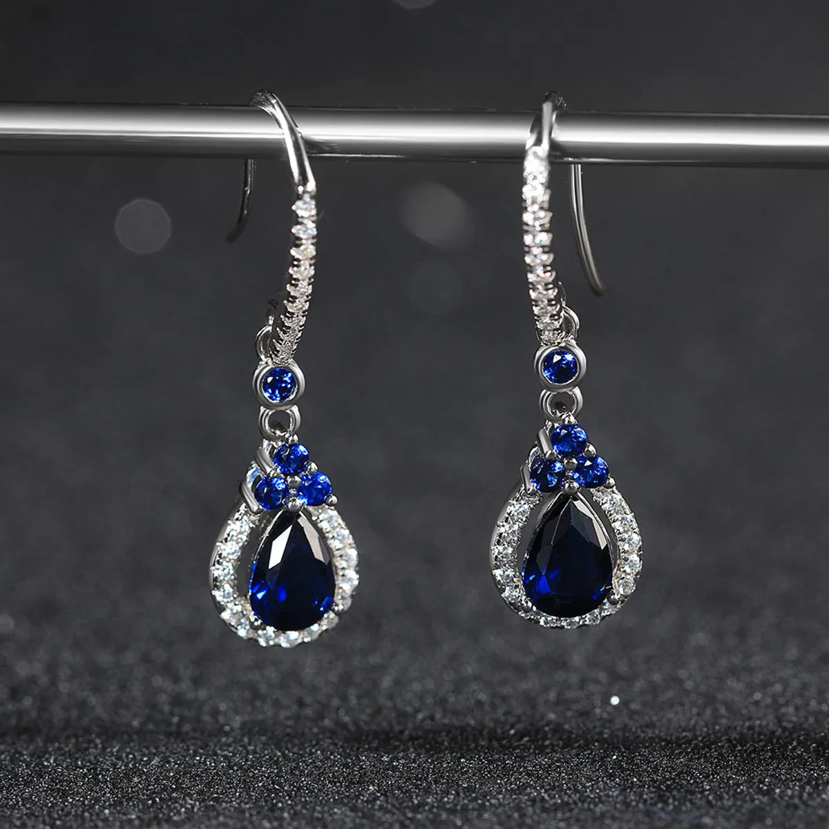 1 Piece 1 Pair Simple Style Shiny Water Droplets Polishing Plating Inlay Sterling Silver Zircon Drop Earrings