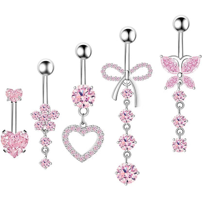 1 Piece 1 Set Belly Rings Hip-Hop Heart Shape 316 Stainless Steel  Inlay Zircon Belly Rings