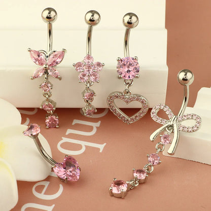 1 Piece 1 Set Belly Rings Hip-Hop Heart Shape 316 Stainless Steel  Inlay Zircon Belly Rings