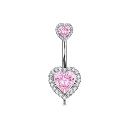 1 Piece 1 Set Belly Rings Hip-Hop Shiny Heart Shape 316 Stainless Steel  Copper Hollow Out Inlay Zircon Belly Rings