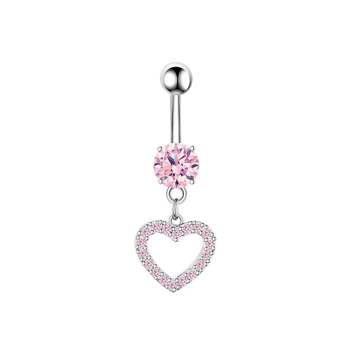 1 Piece 1 Set Belly Rings Hip-Hop Shiny Heart Shape 316 Stainless Steel  Copper Hollow Out Inlay Zircon Belly Rings