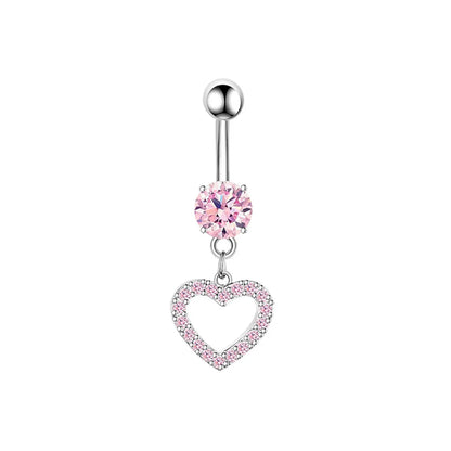 1 Piece 1 Set Belly Rings Hip-Hop Shiny Heart Shape 316 Stainless Steel  Copper Hollow Out Inlay Zircon Belly Rings