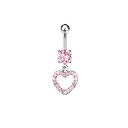 1 Piece 1 Set Belly Rings Hip-Hop Shiny Heart Shape 316 Stainless Steel  Copper Inlay Zircon Belly Rings