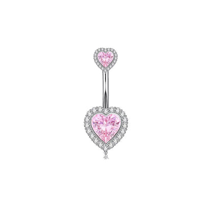 1 Piece 1 Set Belly Rings Hip-Hop Shiny Heart Shape 316 Stainless Steel  Copper Inlay Zircon Belly Rings