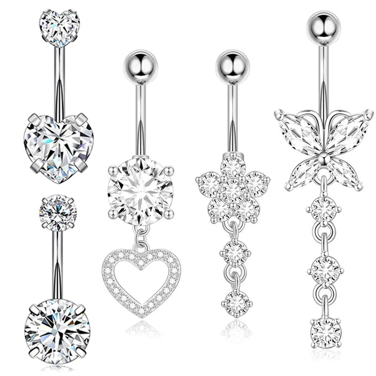 1 Piece 1 Set Belly Rings Simple Style Heart Shape 316 Stainless Steel  Inlay Zircon