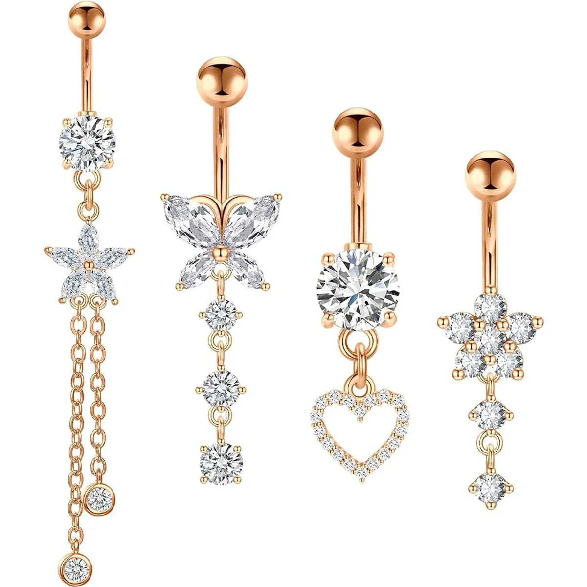 1 Piece 1 Set Belly Rings Simple Style Heart Shape Butterfly 316 Stainless Steel  Inlay Zircon Belly Rings