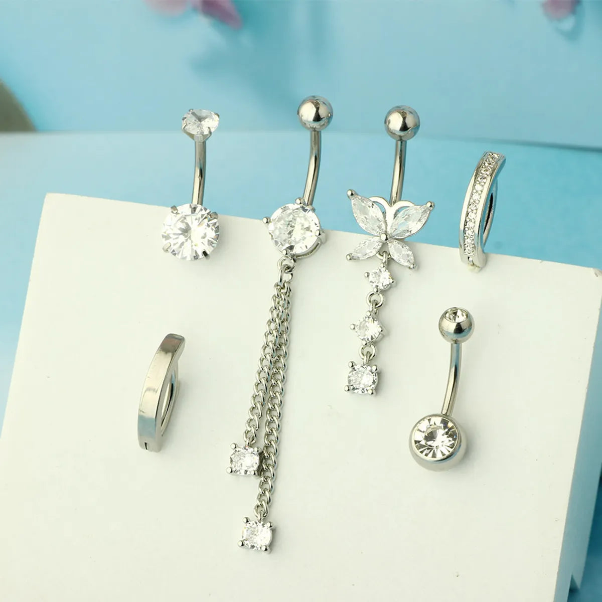 1 Piece 1 Set Belly Rings Simple Style Heart Shape Solid Color 316 Stainless Steel  Inlay Zircon Belly Rings