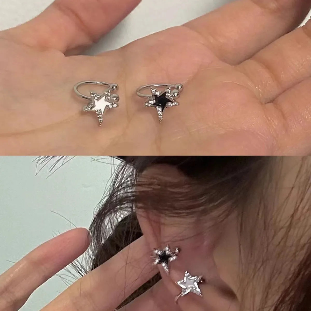 1 Piece 1 Set IG Style Simple Style Star Heart Shape Solid Color Hollow Out Inlay Alloy Rhinestones Ear Cuffs