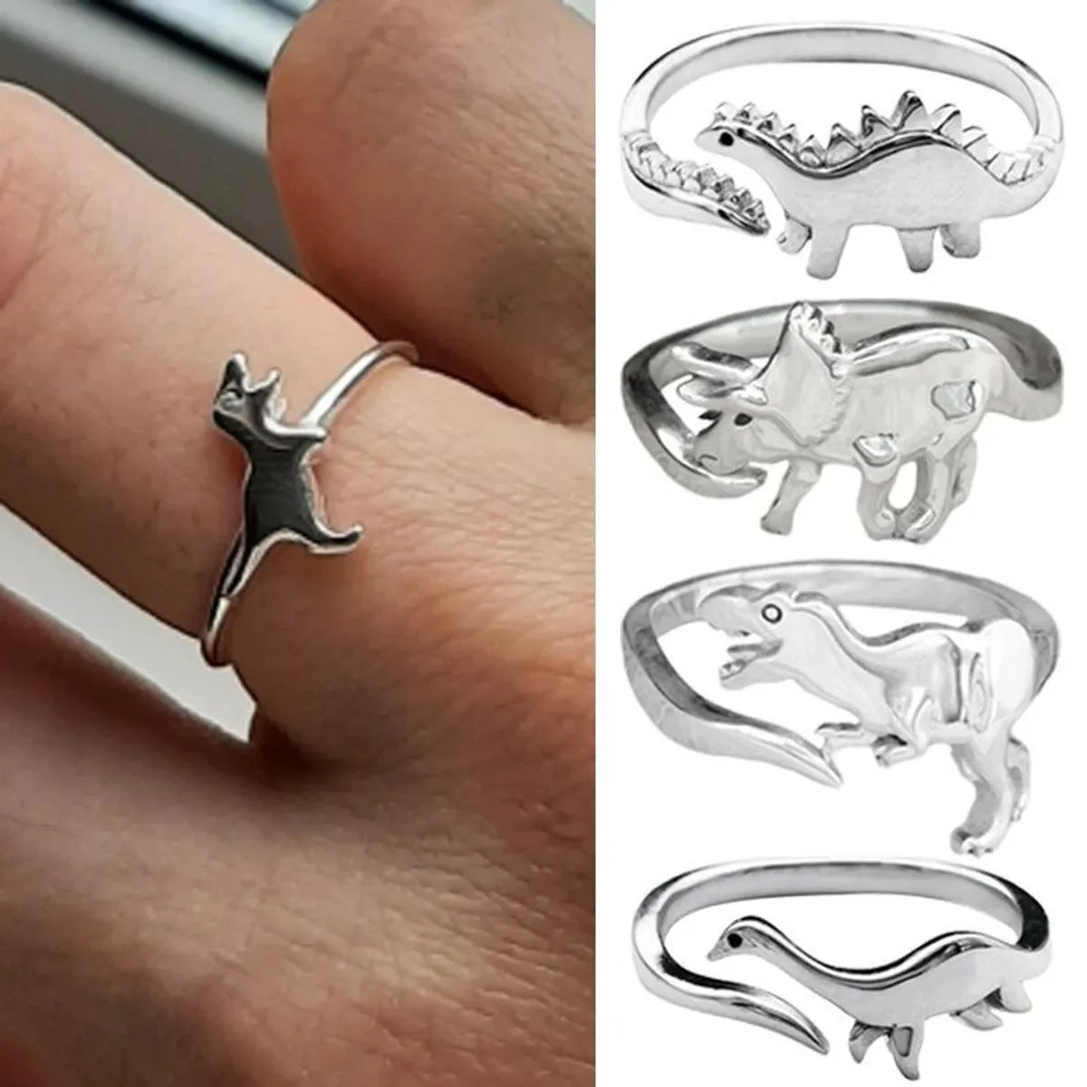 Retro Dinosaur Alloy Plating Metal Unisex Open Ring